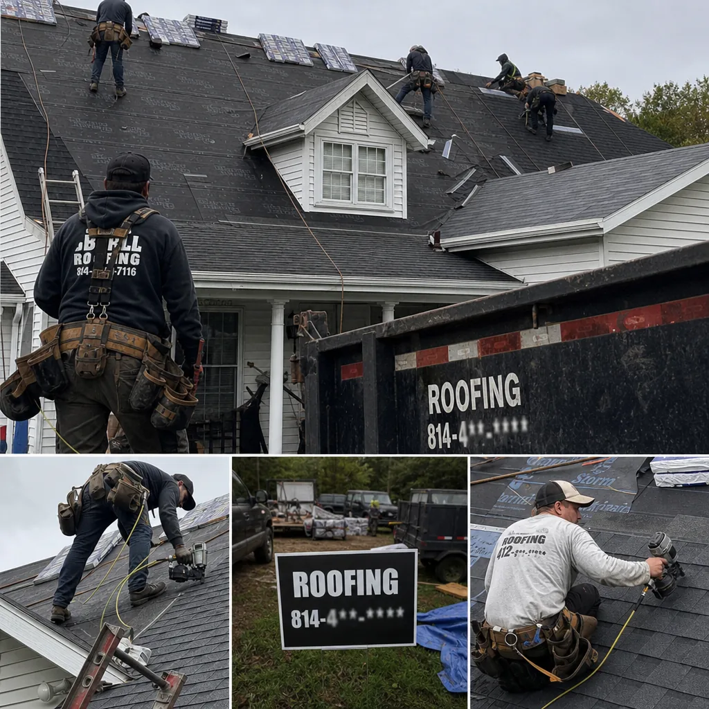 Local roofing contractors working on a home in NW Pennsylvania