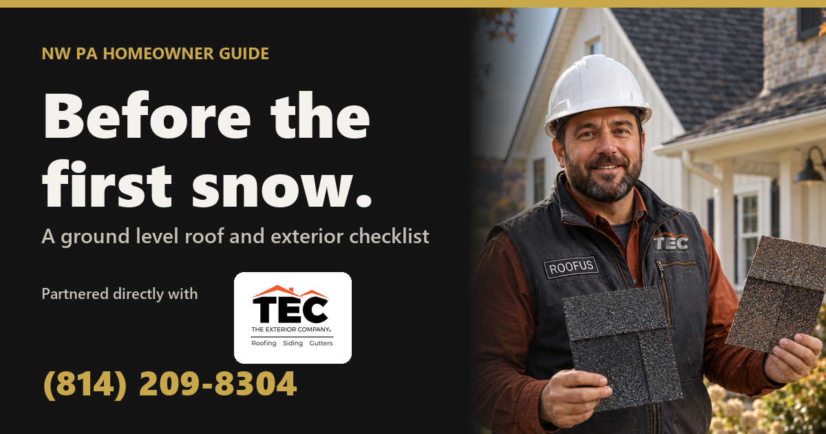 Before the first snow. A ground level roof and exterior checklist. Partnered directly with The Exterior Company (TEC).